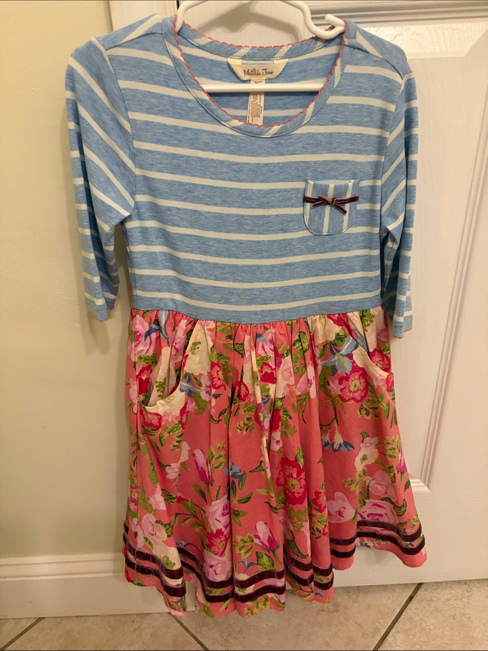 Matilda Jane Blue Striped Top with Pink Floral Skirt Dress